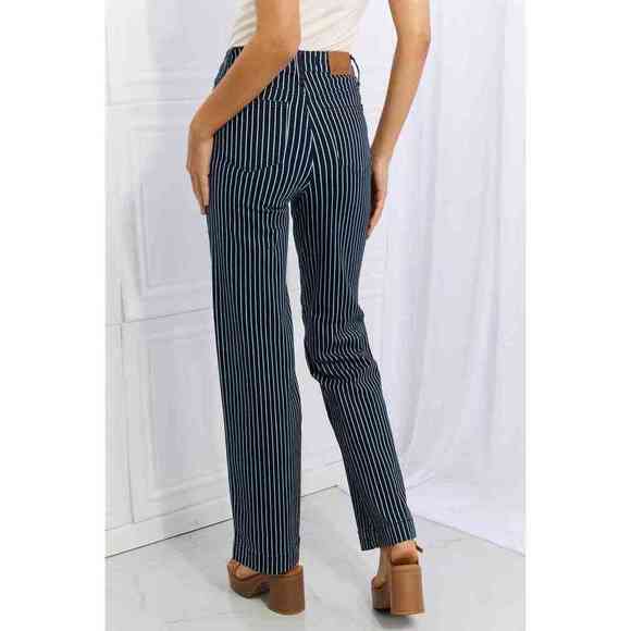 Judy Blue Cassidy Full Size High Waisted Tummy Control Striped Straight Jeans - Picture 3 of 6